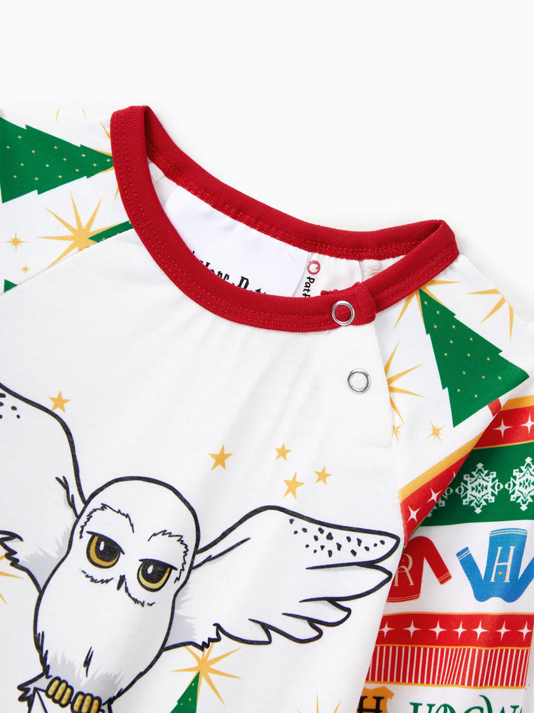 Harry Potter Christmas Matching Family Pajamas Set Christmas Tree Owl Pattern Long-sleeve PJS with Christmas Socks Red