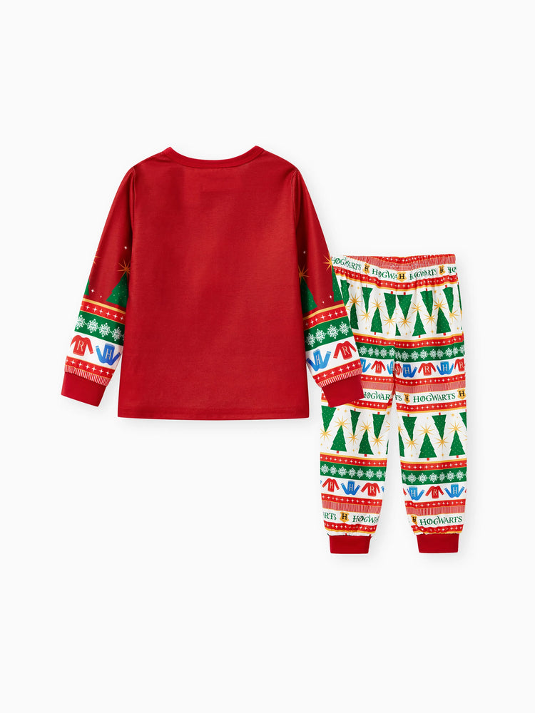 Harry Potter Christmas Matching Family Pajamas Set Christmas Tree Owl Pattern Long-sleeve PJS with Christmas Socks Red