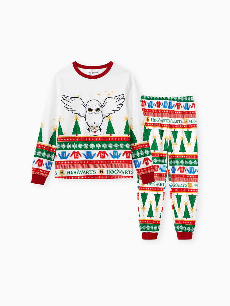 Harry Potter Christmas Matching Family Pajamas Set Christmas Tree Owl Pattern Long-sleeve PJS with Christmas Socks Red