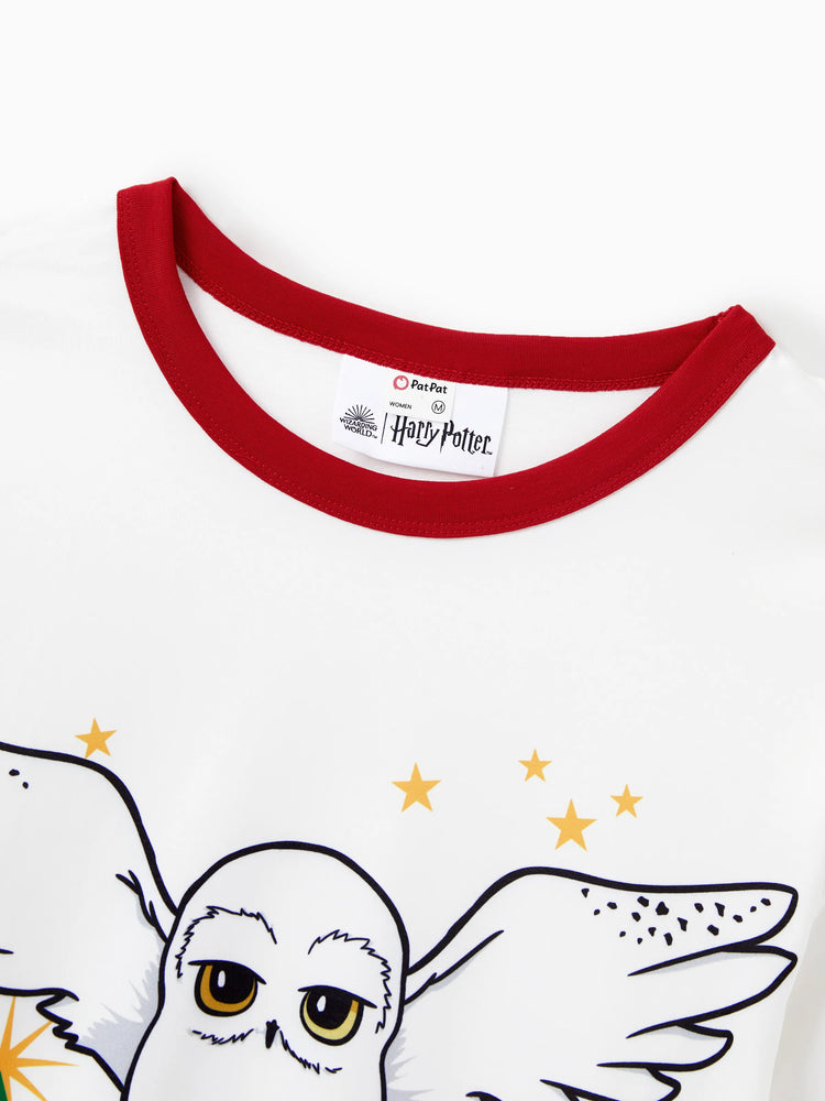 Harry Potter Christmas Matching Family Pajamas Set Christmas Tree Owl Pattern Long-sleeve PJS with Christmas Socks Red