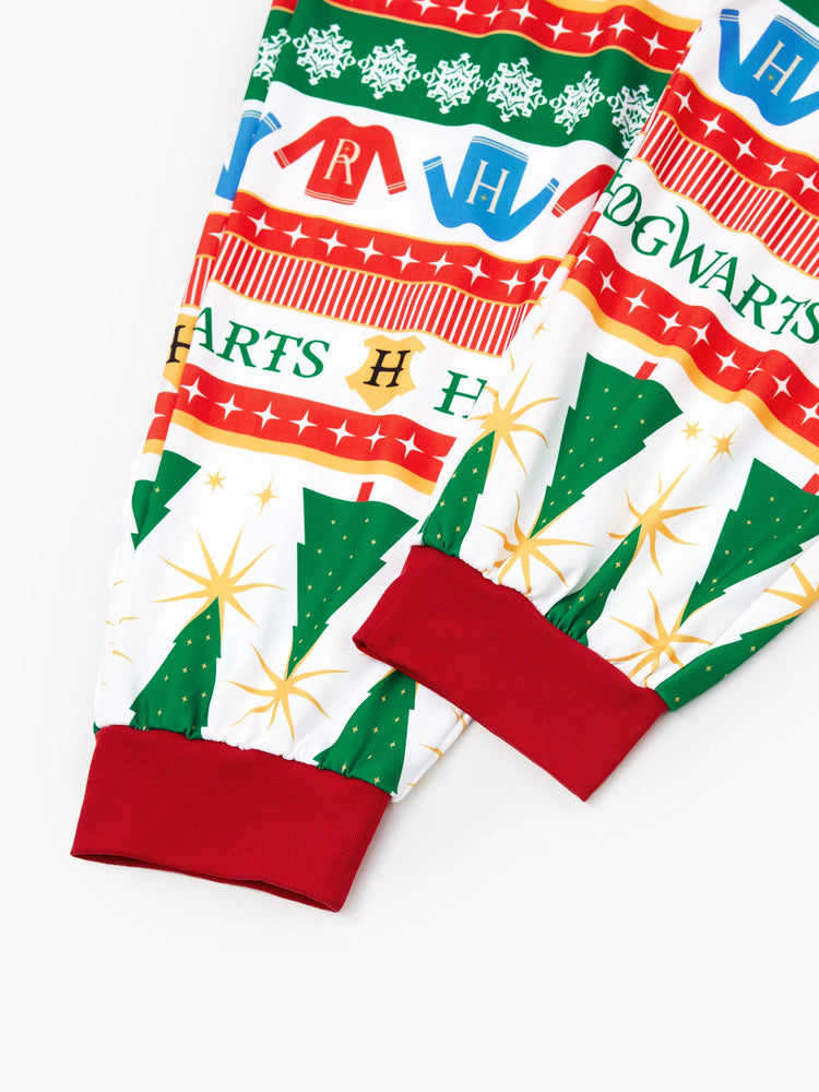 Harry Potter Christmas Matching Family Pajamas Set Christmas Tree Owl Pattern Long-sleeve PJS with Christmas Socks Red