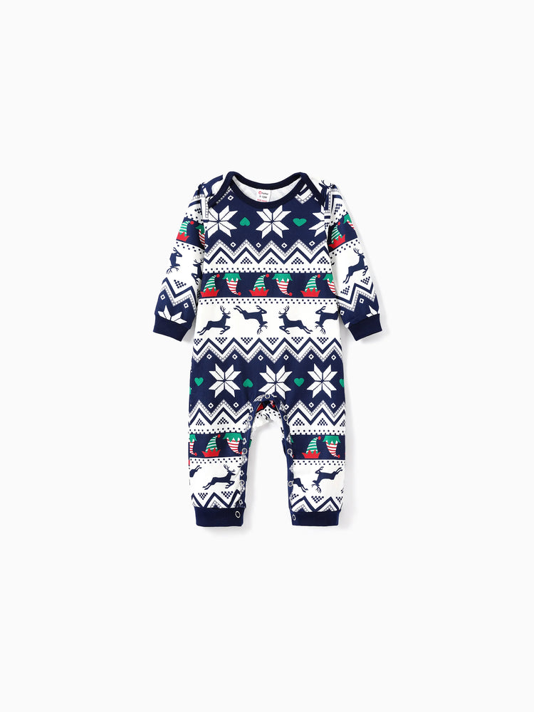 Christmas Family Matching Dark Blue Graphic Long-sleeve Pajamas Sets (Flame Resistant) blueblack