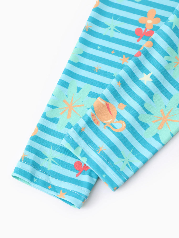 Disney Princess Toddler Girl 2pcs Naia? Jasmine Ruffle-hem Long-sleeve Top And Floral/Shell Stripe Pattern Leggings Set Green