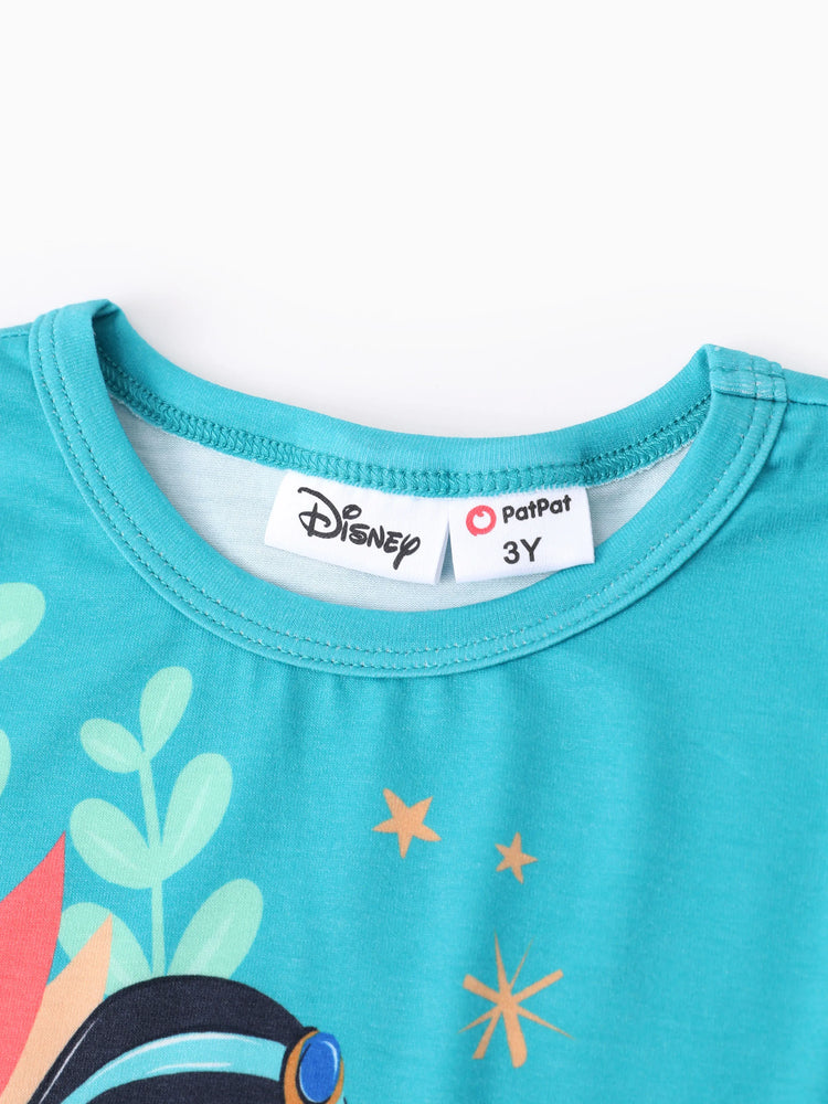 Disney Princess Toddler Girl 2pcs Naia? Jasmine Ruffle-hem Long-sleeve Top And Floral/Shell Stripe Pattern Leggings Set Green