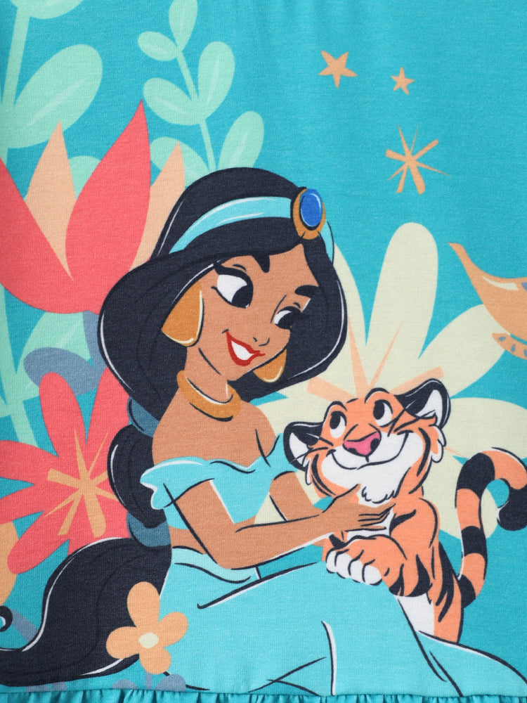 Disney Princess Toddler Girl 2pcs Naia? Jasmine Ruffle-hem Long-sleeve Top And Floral/Shell Stripe Pattern Leggings Set Green