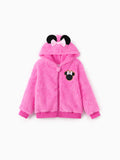 Manteau à capuche et manches longues pour petite fille Disney Mickey et ses amis, 1 pièce, en peluche Minnie, nœud papillon, oreilles 3D, rose