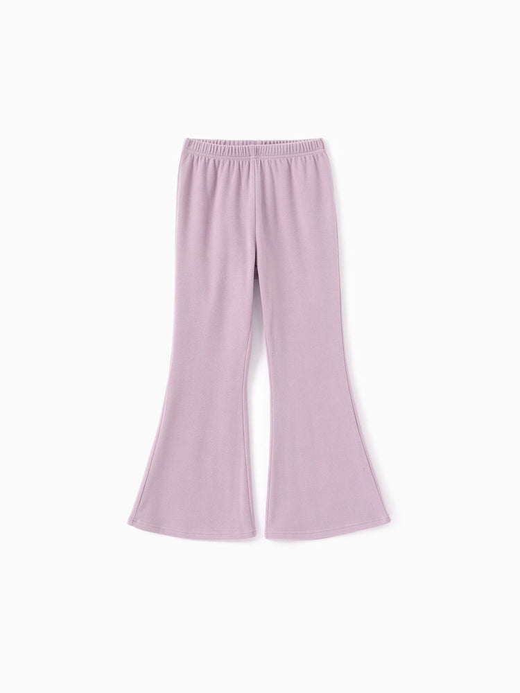 Ensemble 2 pièces pour fille, t-shirt à col roulé à volants et pantalon évasé, violet