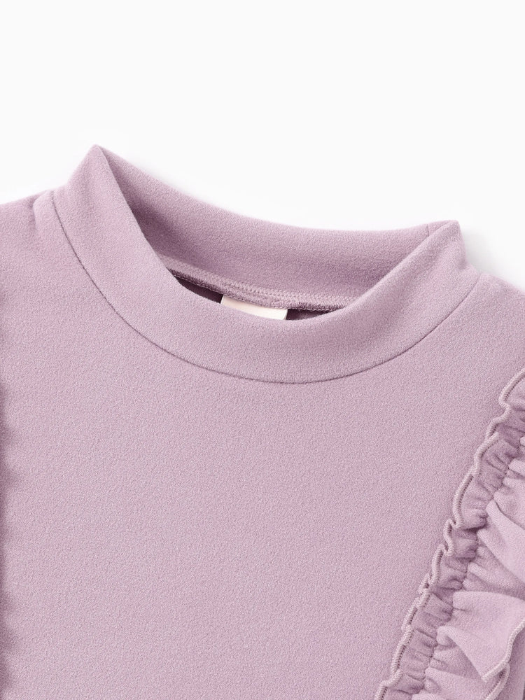 Ensemble 2 pièces pour fille, t-shirt à col roulé à volants et pantalon évasé, violet