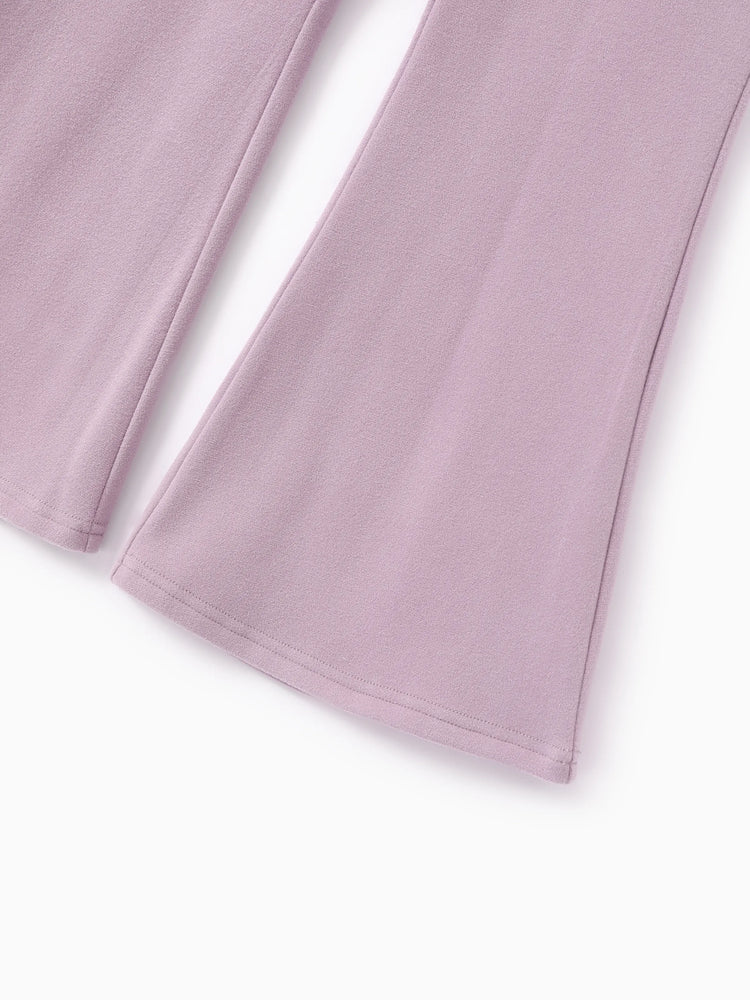 Ensemble 2 pièces pour fille, t-shirt à col roulé à volants et pantalon évasé, violet