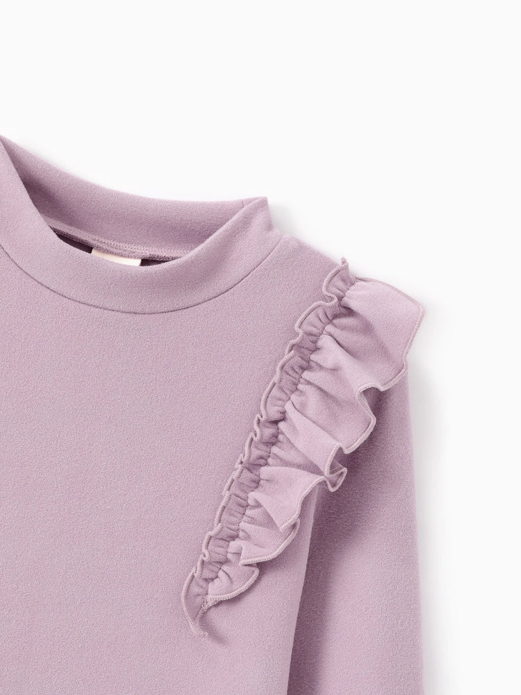 Ensemble 2 pièces pour fille, t-shirt à col roulé à volants et pantalon évasé, violet