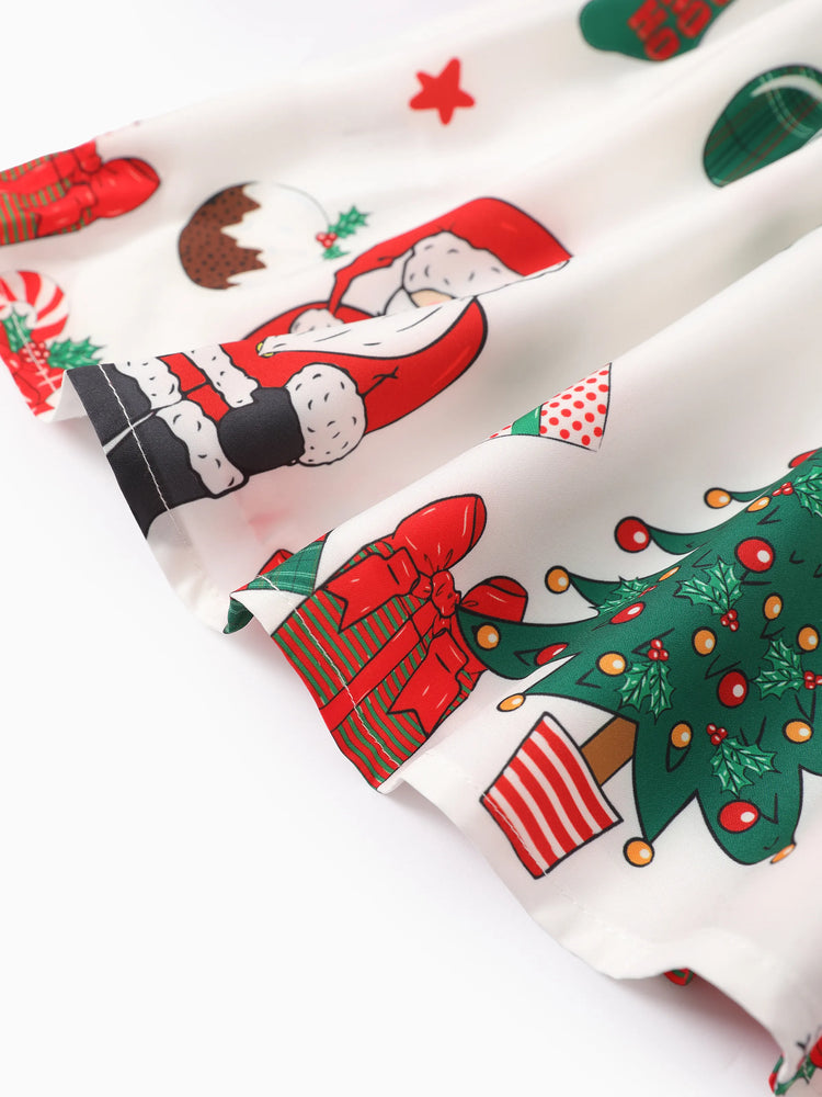 Toddler Girl Christmas Graphic Bowknot Design Splice Long-sleeve Dress RED/WHITE