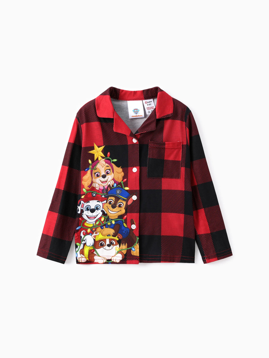 PAW Patrol Weihnachtsfamilie passende Karo-Rot mit Chase, Marshall, Skye, Rubble Druck Schlafanzugsets mit Weihnachtssocken