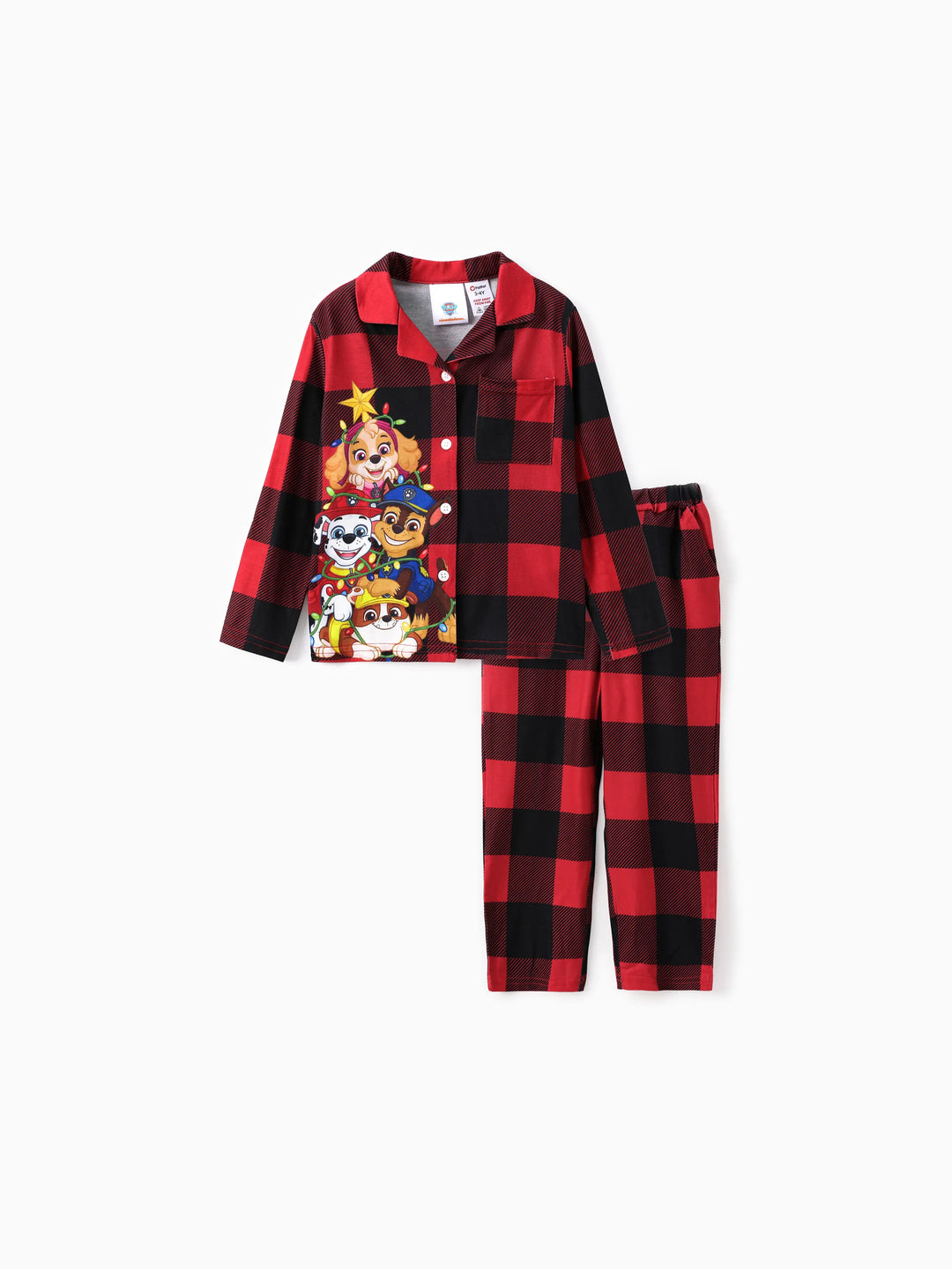 PAW Patrol Weihnachtsfamilie passende Karo-Rot mit Chase, Marshall, Skye, Rubble Druck Schlafanzugsets mit Weihnachtssocken