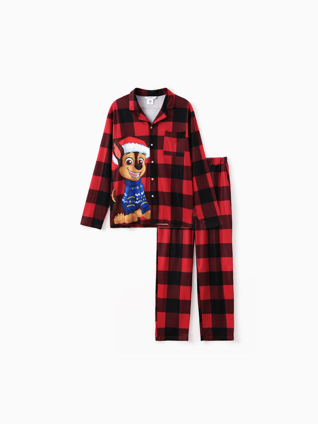 PAW Patrol Weihnachtsfamilie passende Karo-Rot mit Chase, Marshall, Skye, Rubble Druck Schlafanzugsets mit Weihnachtssocken