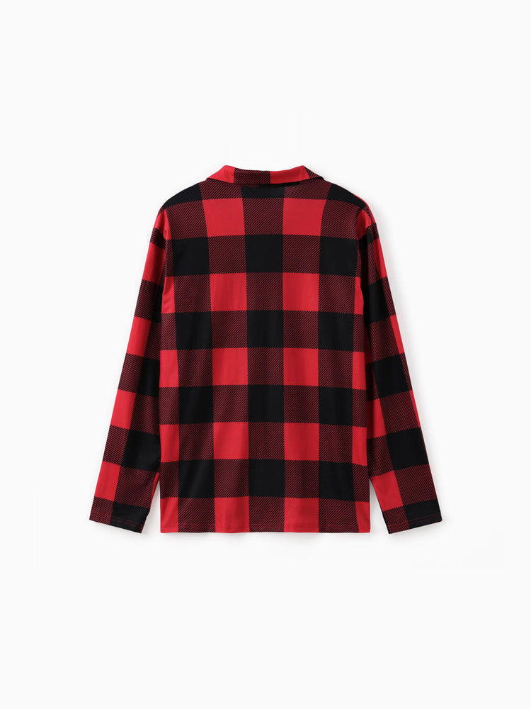 Pijama familiar navideño a juego de la Patrulla Canina a cuadros rojos con estampado de Chase, Marshall, Skye y Rubble, con calcetines navideños