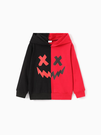 Kid Boy Colorblock Face Graphic Hoodie Sweatshirt Black