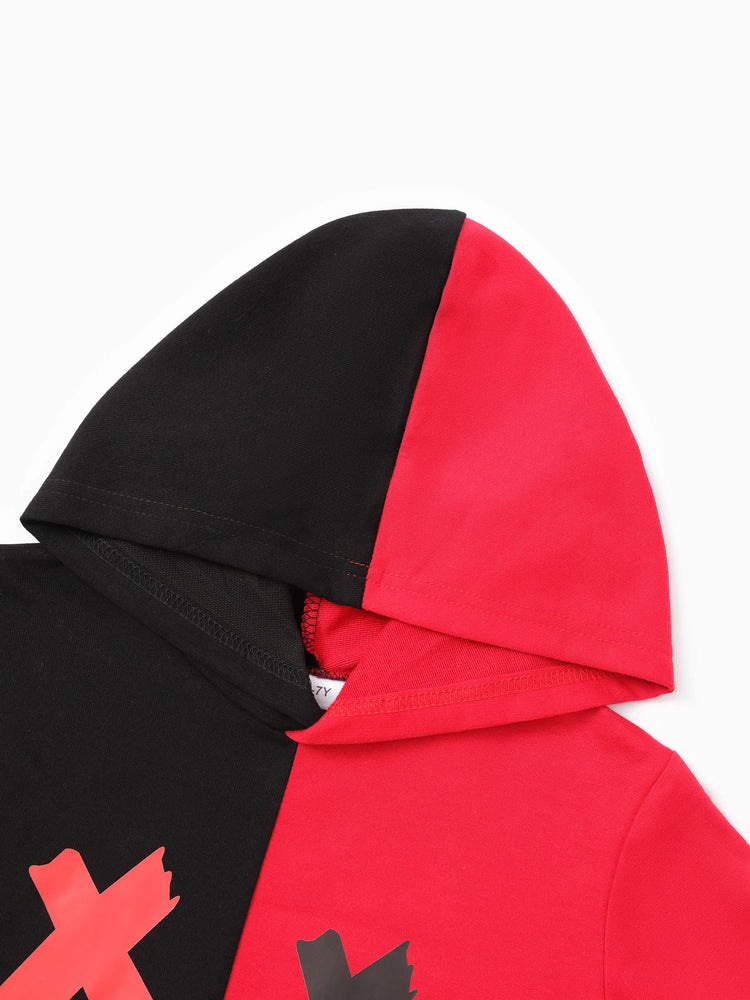 Kid Boy Colorblock Face Graphic Hoodie Sweatshirt Black