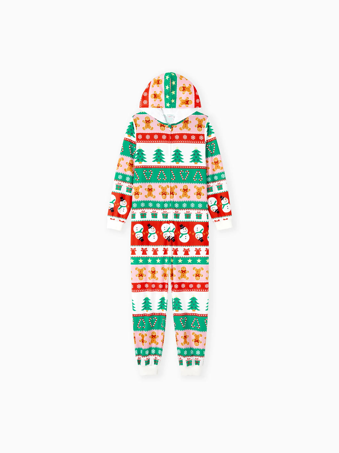 Onesies Pajamas Matching Christmas Outfits Allover Pattern Zipper Front Holly Jolly Print with Christmas Socks Back MultiColour