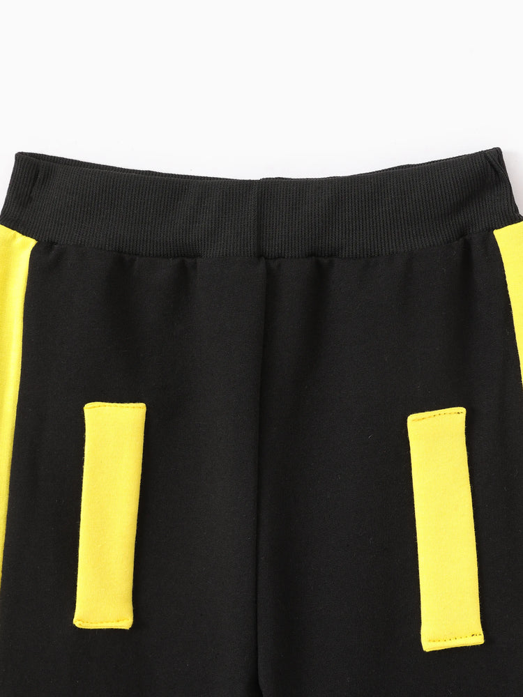 Ensemble 2 pièces pour tout-petit garçon, pull, sweat-shirt et pantalon en coton colorblock, imprimé lettres, jaune