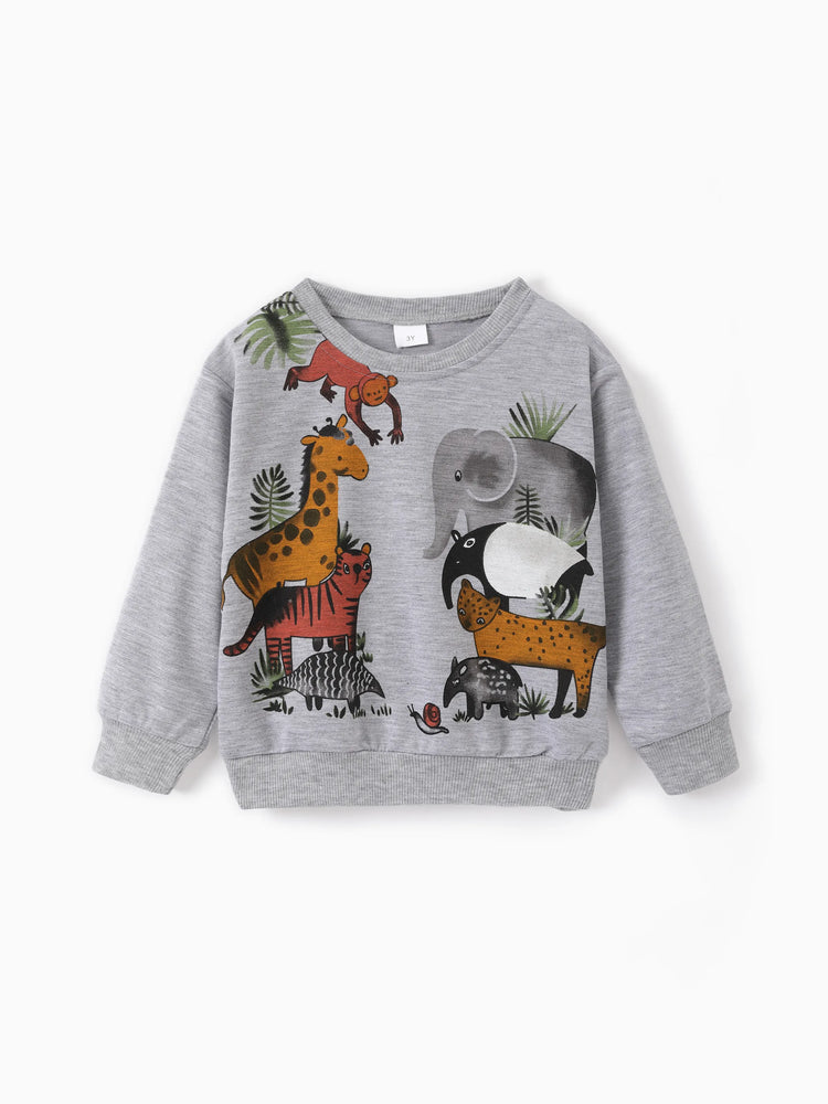 Ensemble 2 pièces avec poches plaquées et motif animal pour tout-petit garçon, gris