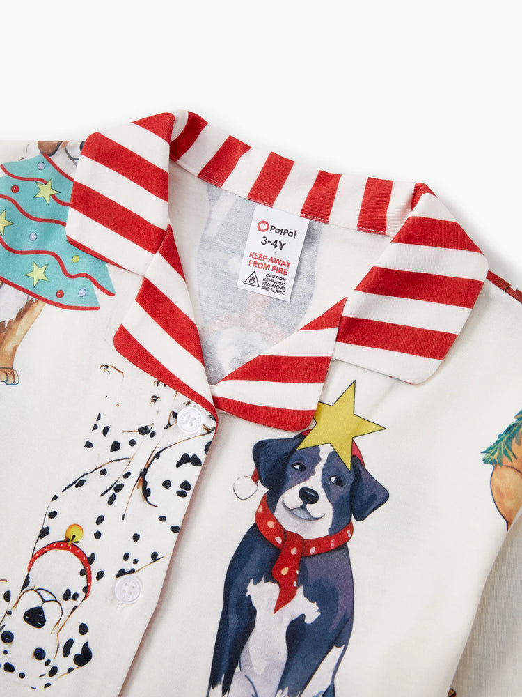 Pyjama de Noël familial assorti, joli ensemble de pyjamas à col pour chien et chaussettes de Noël, abricot clair