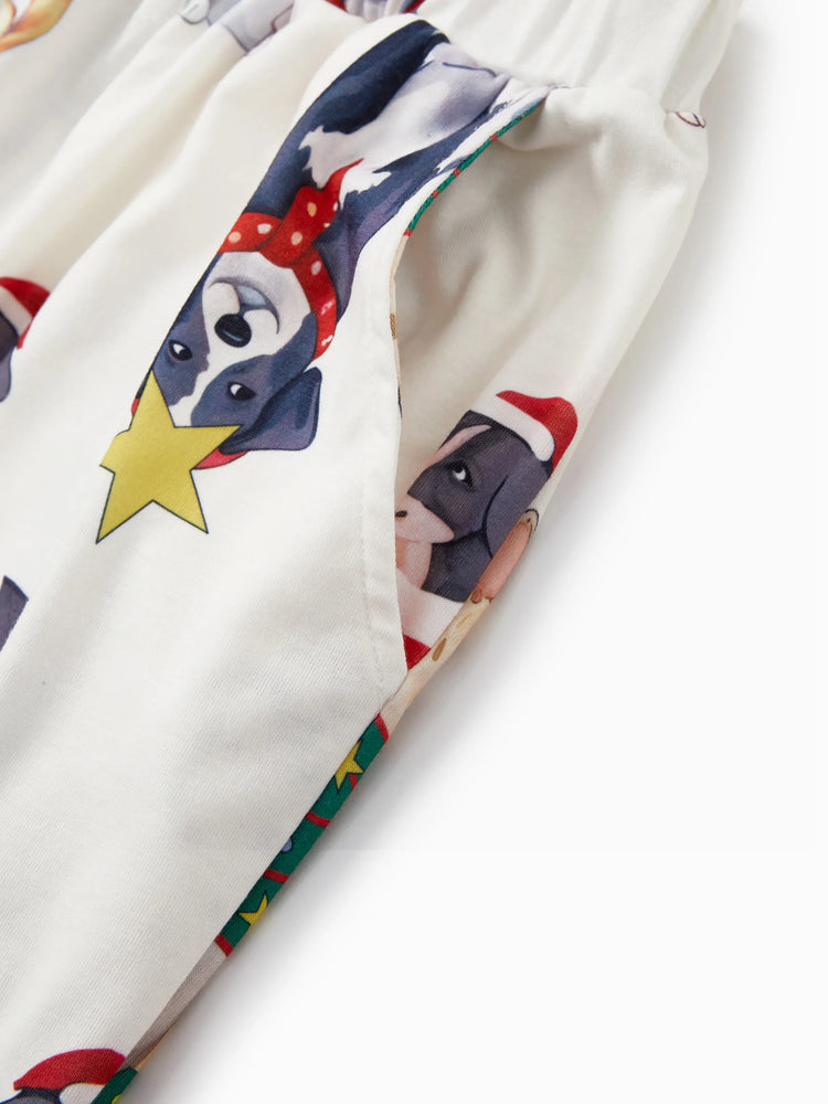 Pyjama de Noël familial assorti, joli ensemble de pyjamas à col pour chien et chaussettes de Noël, abricot clair