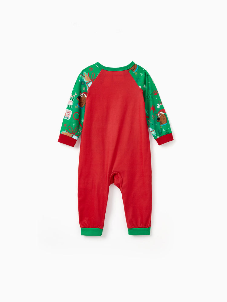 Scooby Doo Christmas Matching Family Pajamas Set Christmas Gift Car Pattern Long-sleeve Red and Green PJS with Christmas Socks Red