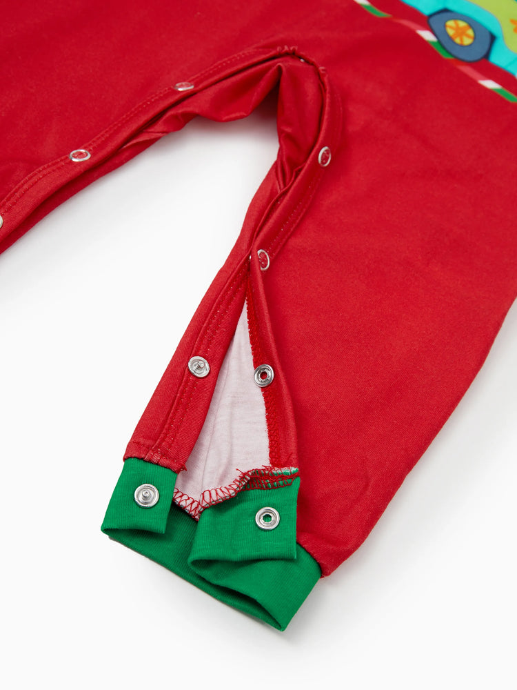 Scooby Doo Christmas Matching Family Pajamas Set Christmas Gift Car Pattern Long-sleeve Red and Green PJS with Christmas Socks Red