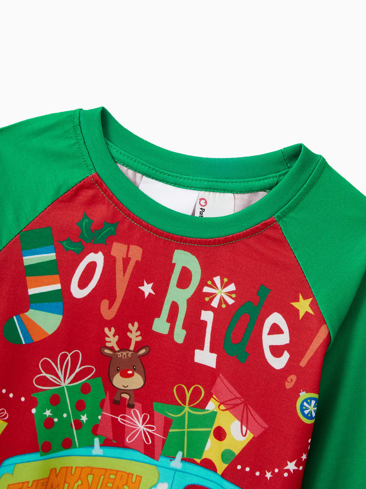 Scooby Doo Christmas Matching Family Pajamas Set Christmas Gift Car Pattern Long-sleeve Red and Green PJS with Christmas Socks Red