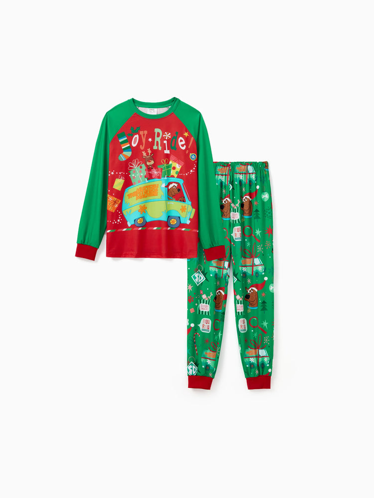 Scooby Doo Christmas Matching Family Pajamas Set Christmas Gift Car Pattern Long-sleeve Red and Green PJS with Christmas Socks Red