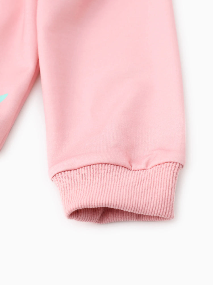 Disney Stitch Kid Girl 2pcs Floral And Palm Pattern Ruffled Long-sleeve Sweatshirt And Pants Set Lightorangepowder