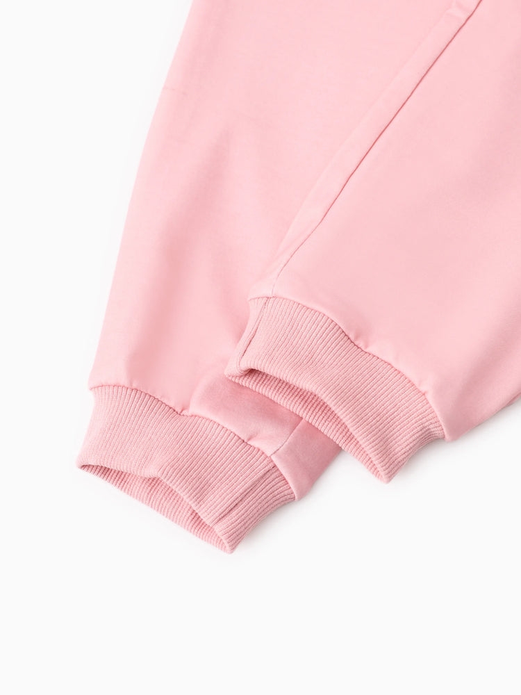 Disney Stitch Kid Girl 2pcs Floral And Palm Pattern Ruffled Long-sleeve Sweatshirt And Pants Set Lightorangepowder