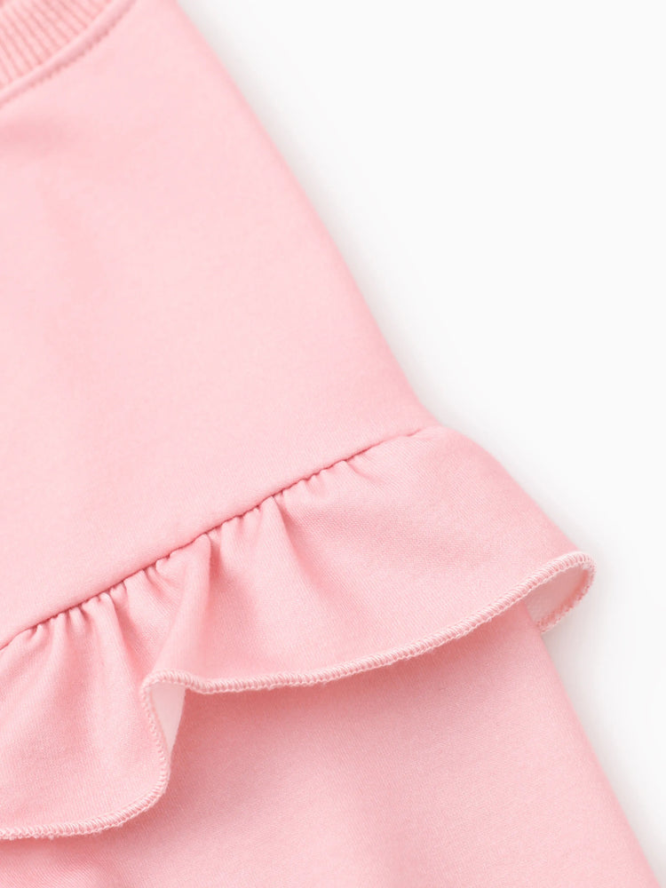 Disney Stitch Kid Girl 2pcs Floral And Palm Pattern Ruffled Long-sleeve Sweatshirt And Pants Set Lightorangepowder