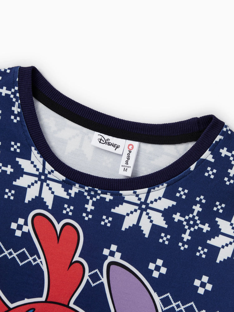 Haut à manches longues assorti Disney Stitch Family à motif flocon de neige et personnages de Noël, bleu roi