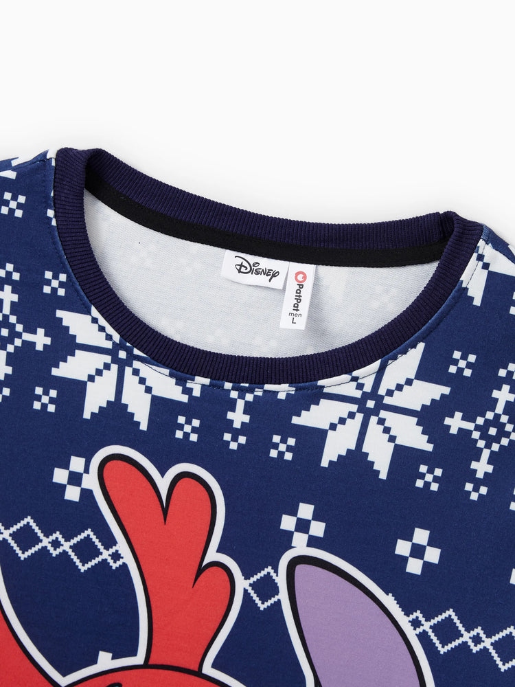 Haut à manches longues assorti Disney Stitch Family à motif flocon de neige et personnages de Noël, bleu roi