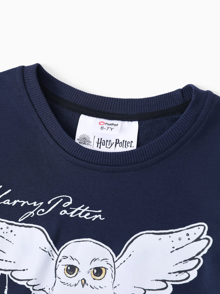 Ensemble 2 pièces Harry Potter pour fille, sweat-shirt à manches longues et jupe à carreaux avec nœud papillon, imprimé hibou, bleu roi