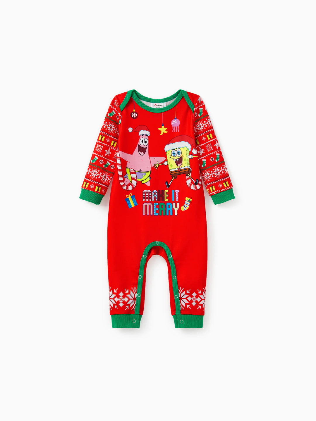 SpongeBob SquarePants Family matching 1pc Christmas Pattern Long-sleeve Sweatshirt/Jumpsuit 
 Red