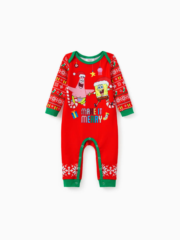 Sweat-shirt/combinaison à manches longues assorti Bob l'éponge, motif de Noël, 1 pièce
 Rouge