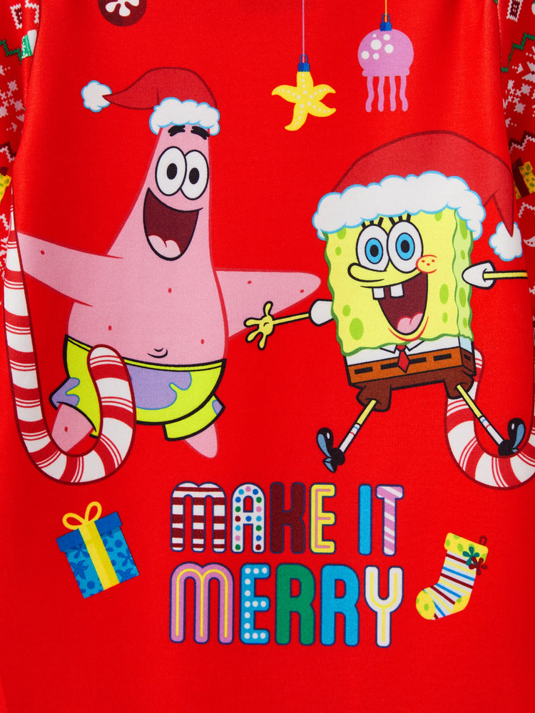 Sweat-shirt/combinaison à manches longues assorti Bob l'éponge, motif de Noël, 1 pièce
 Rouge