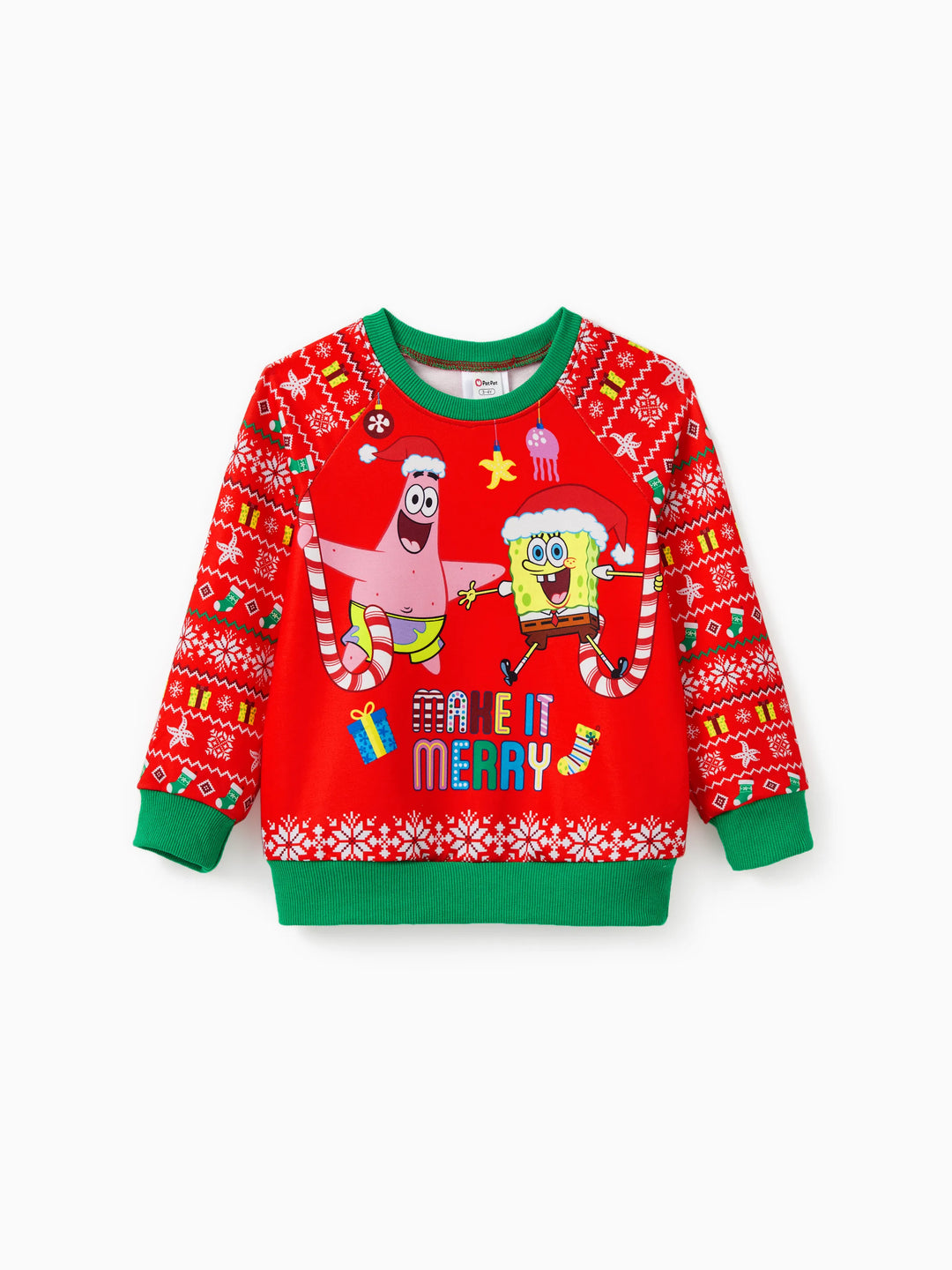 SpongeBob SquarePants Family matching 1pc Christmas Pattern Long-sleeve Sweatshirt/Jumpsuit 
 Red