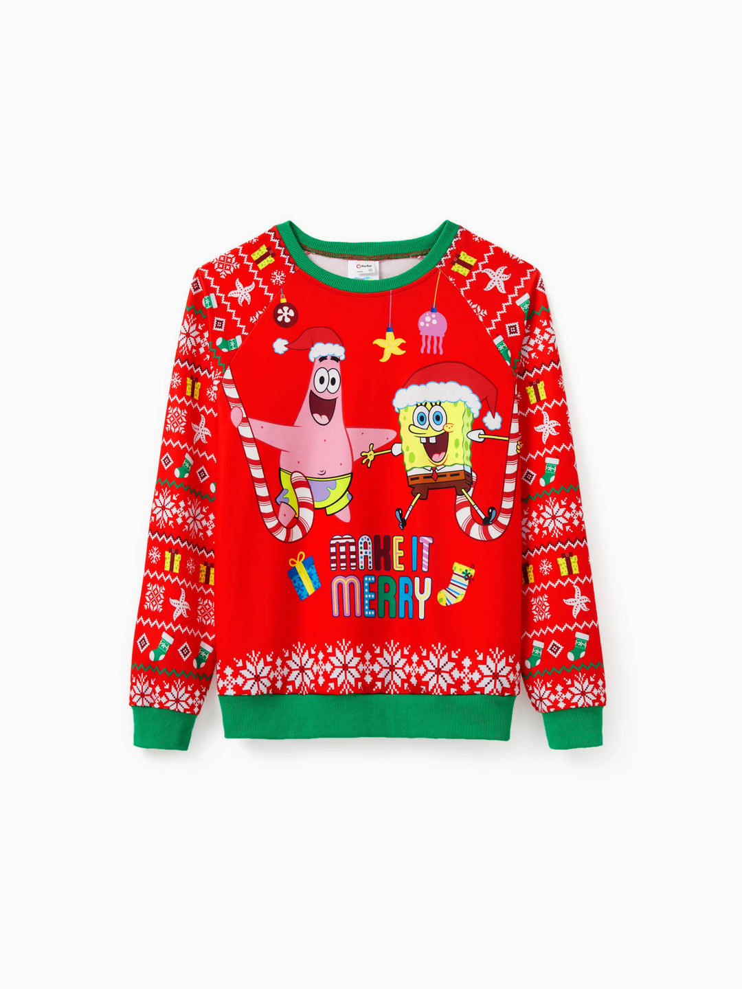 SpongeBob SquarePants Family matching 1pc Christmas Pattern Long-sleeve Sweatshirt/Jumpsuit 
 Red