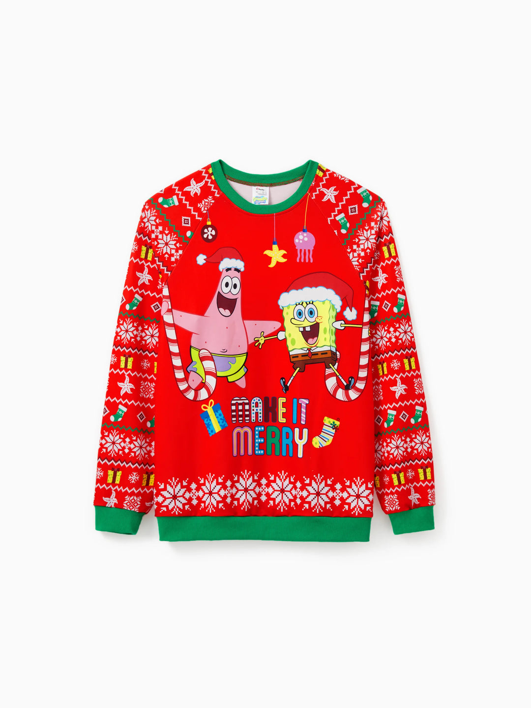 SpongeBob SquarePants Family matching 1pc Christmas Pattern Long-sleeve Sweatshirt/Jumpsuit 
 Red