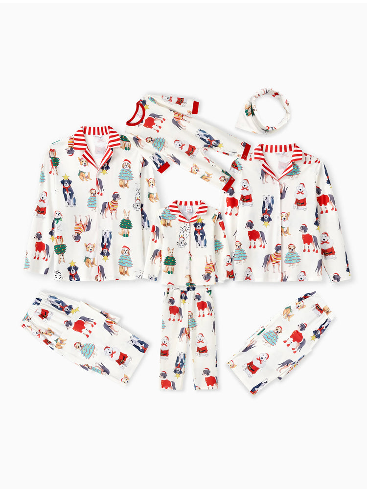 Pyjama de Noël familial assorti, joli ensemble de pyjamas à col pour chien et chaussettes de Noël, abricot clair