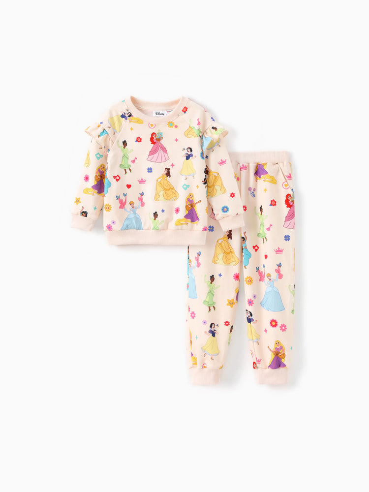 Disney Princess Toddler Girl 2pcs Ruffled Sweatshirt And Pants Set OffWhite