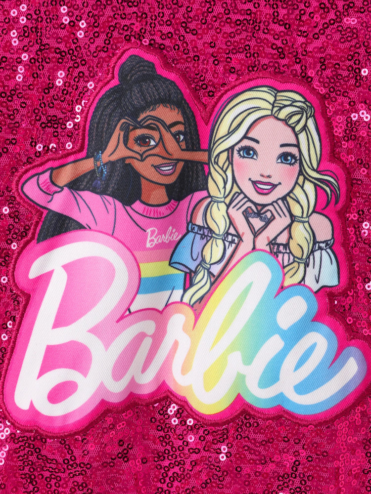 Barbie Clothing Toddler/Kid Girl 2pcs Character Embroidered Sequin Velvet Hooded Top And Flared Pants Set
 Rose pink