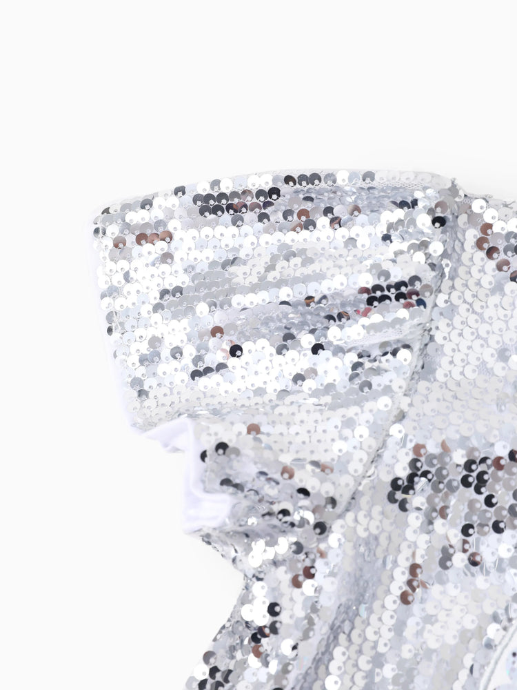 Robe à paillettes et manches volantées Elsa pour petite fille Disney La Reine des Neiges, argentée