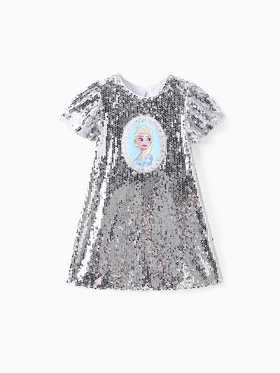 Disney Frozen Toddler Girl Elsa Ruffle-sleeve Sequin Dress Silver