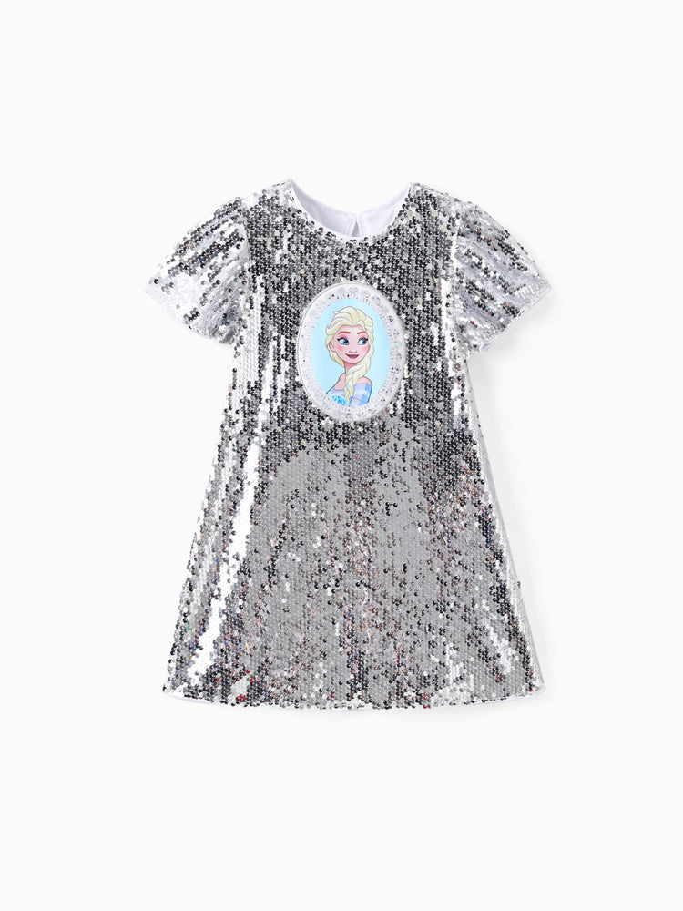 Robe à paillettes et manches volantées Elsa pour petite fille Disney La Reine des Neiges, argentée