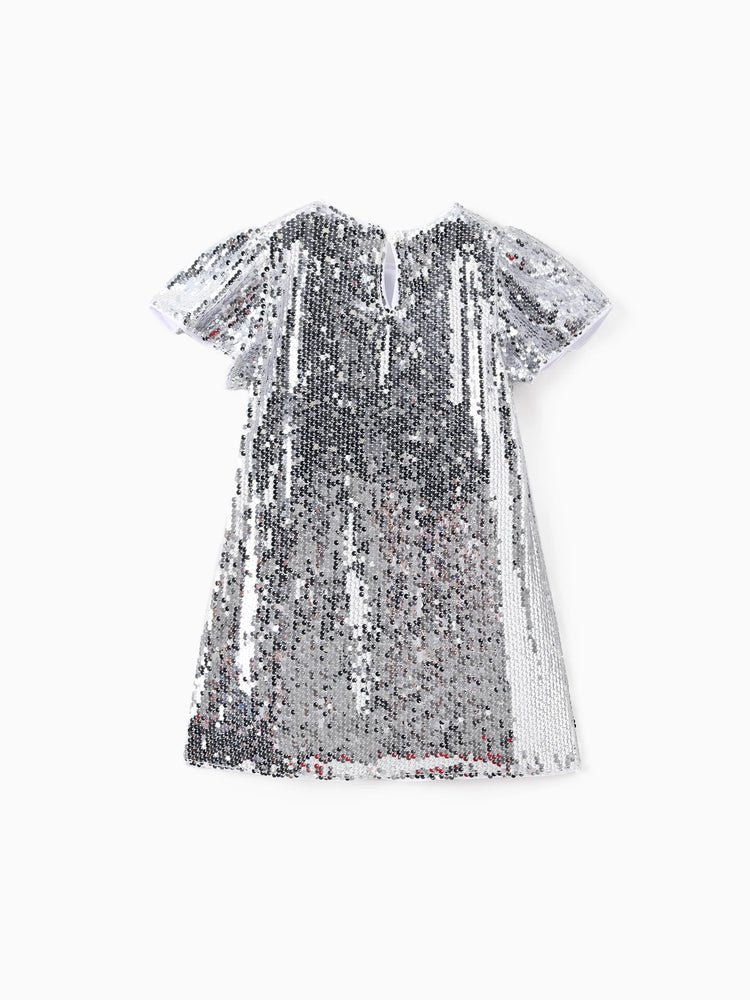 Robe à paillettes et manches volantées Elsa pour petite fille Disney La Reine des Neiges, argentée