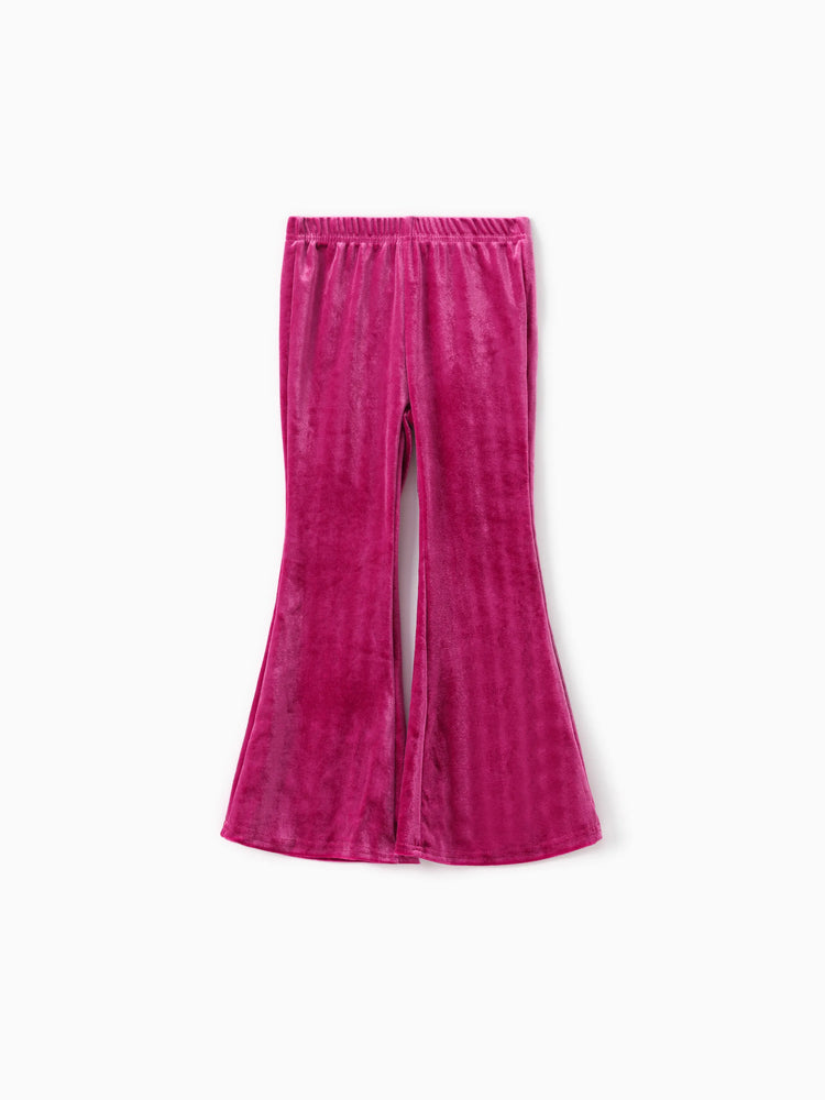 Barbie Clothing Toddler/Kid Girl 2pcs Character Embroidered Sequin Velvet Hooded Top And Flared Pants Set
 Rose pink